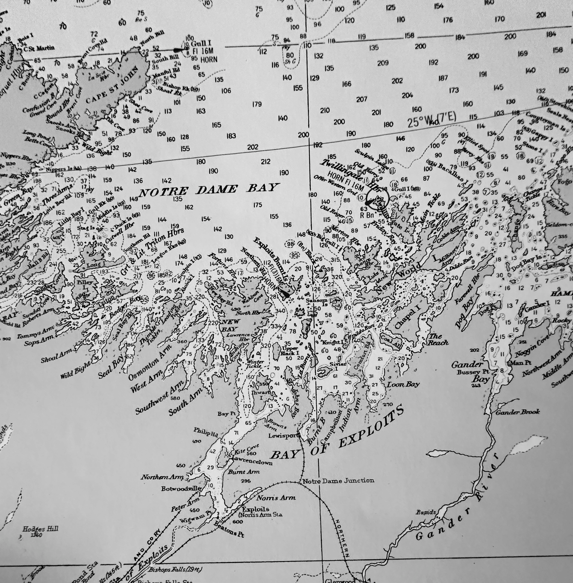 Map of Bay of Exploits, Exploits and Gander Rivers